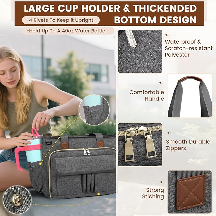 RAINSMORE Teacher Tote Bag 15.6 inch Laptop Bag for Women Work Bags Nurse Bag Lightweight Laptop Tote Computer Briefcase