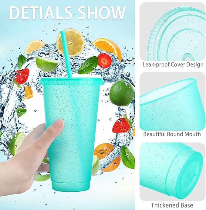 Honeydak 30 Pack Tumbler with Straw and Lid Bulk Glitter Plastic Cups Water Bottle Iced Coffee Travel Mug Reusable Party Favor Cups for Birthdays travel 24-27 oz (Glitter)