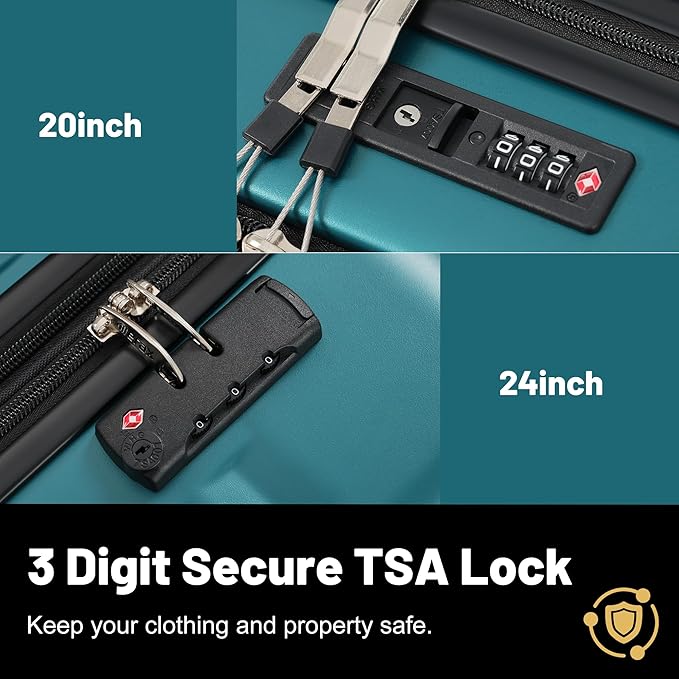 Merax Luggage Sets Front Opening, 2 Piece Hardshell Suitcase with Spinner Wheels and Bags,Lightweight Carry on Luggage with USB Port,20+24,Dark Green