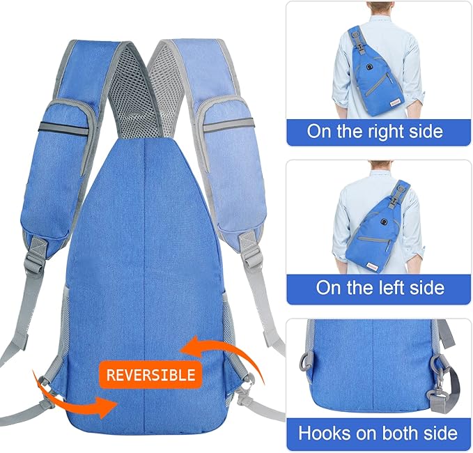 ZOMAKE Sling Bag,Small Crossbody Sling Backpack,Water Resistant Shoulder Daypack for Travel,Anti Thief Chest Bag for Hiking(Blue)