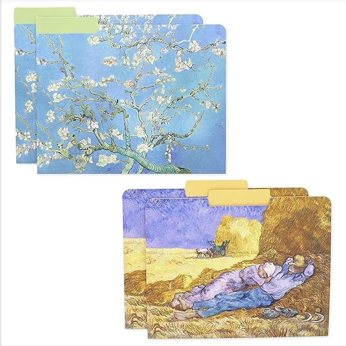 The Gifted Stationery File Folders - 12 Pack, Letter Size, Multicolor Van Gogh Floral with 1/3 Cut Tabs - Decorative File Folders for Office Supplies for Document Organization