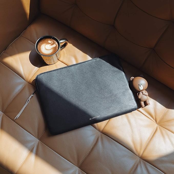 Comfyable Leather Laptop Sleeve Compatible with 16 Inch MacBook Pro M4 2024 & 15 Inch MacBook Air M4 M3 M2 2025, Black