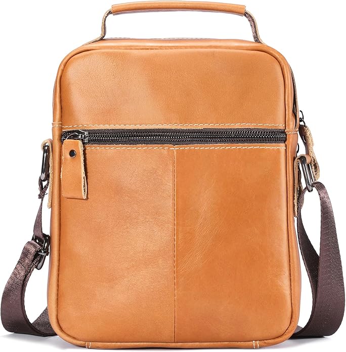 Leather Crossbody Bags for Men Casual Shoulder Bag Travel Messenger Bag Vintage Handbag Multi Pocket Satchel