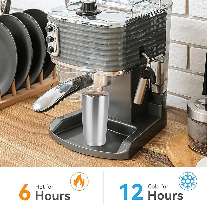 20 oz Tumbler Stainless Steel Tumblers Bulk with Lid Double Wall Insulated Coffee Tumbler Cups for Hot & Cold Drinks Powder Coated Travel Coffee Tumbler Mug Metal (Stainless Steel, 6 pack)