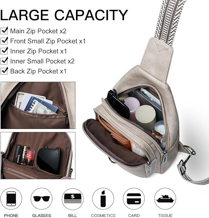 7L Sling Bag for Women Men Crossbody Belt Bag Small Travel Sling Backpack Anti Theft Chest Daypack Purse Faux Leather