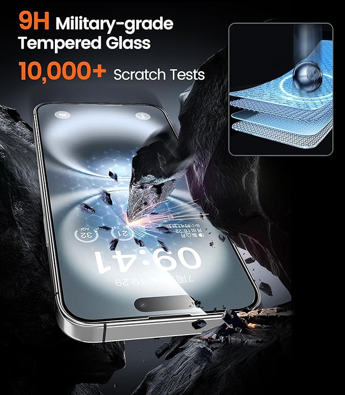 iGluz 4 Pack for iPhone 16 Screen Protector with 2-Pack Camera Lens Protector[99.99% HD Clear][9H Tempered Glass][Bubble Free][Easy Installation][Smooth Touch][Anti-fingerprint],4+2 Dual Protection