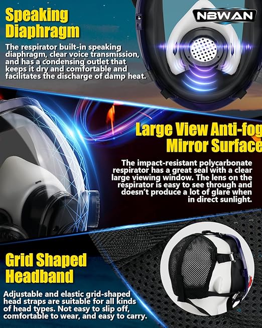 Gas Masks Survival Nuclear and Chemical, Gas Mask with 40mm Activated Carbon Filter, Full Face Respirator Mask with 6001 Filter for Chemicals Organic Vapor Dust Smoke Painting Spray Welding