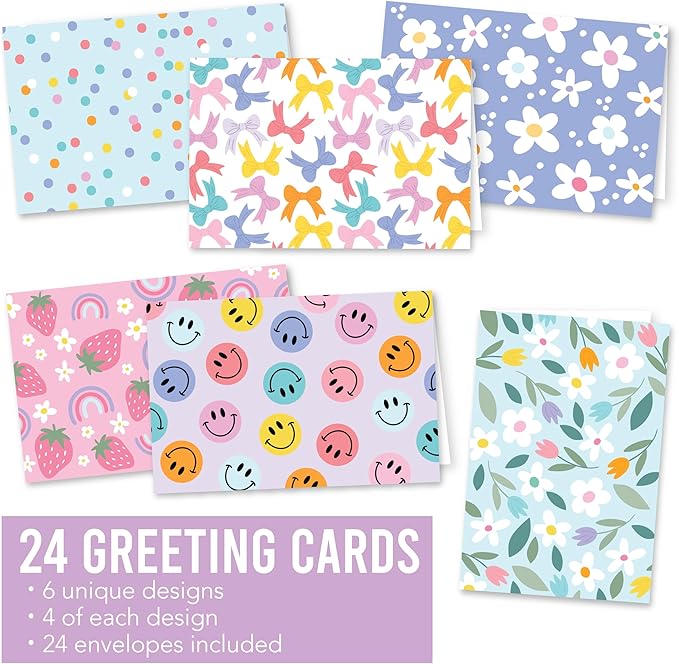 Hadley Designs Blank Cards and Envelopes 4x6-24 Blank Note Cards with Envelopes, Notecards Stationery Sets, Notecards Bulk, Stationary Sets, Note Paper Stationery, Doodle Pretty Stationary