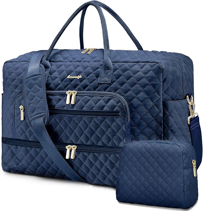 Travel Duffle Bag Weekender for Women - 38L Carry-On Overnight Bag Personal Item Bag with Shoe Compartment & Wet Pocket Weekend Tote Bags with Toiletry Bag Hospital Bags for Labor and Delivery Navy