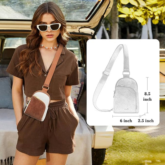 INICAT RFID Blocking Sling Bag Leather Crossbody Bags for Women Fanny Pack Cross Body for Woman Chest Bag for Travel 1.9L