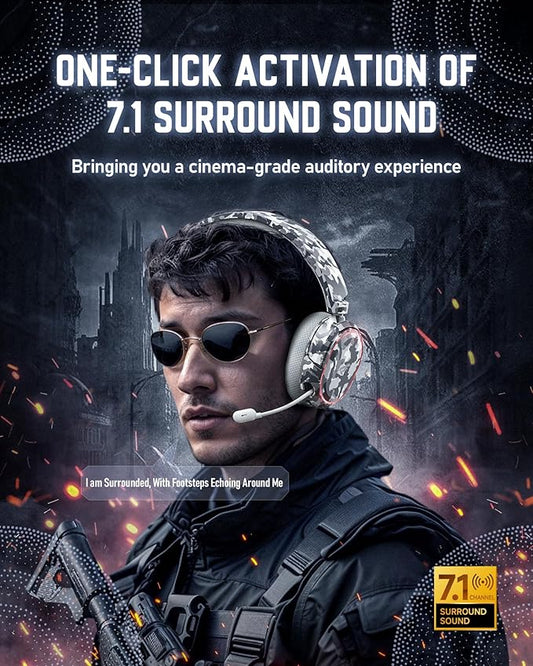 Wireless Gaming Headset, 7.1 Surround Sound, 2.4GHz USB Gaming Headphones with Bluetooth 5.4, 100H Battery, ENC Noise Canceling Mic, RGB Light, Wireless Headset for PC PS5 PS4 Mac Switch (Camo)