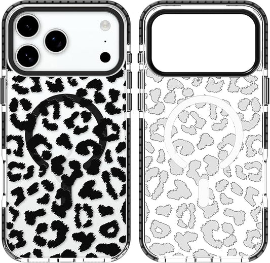 SAKUULO Magnetic for iPhone 17 Pro Max Case with Screen Protector [Compatible with MagSafe] Black Leopard Print Pattern Wireless Charge Strengthen Protection Cover Black Leopard (6.9")