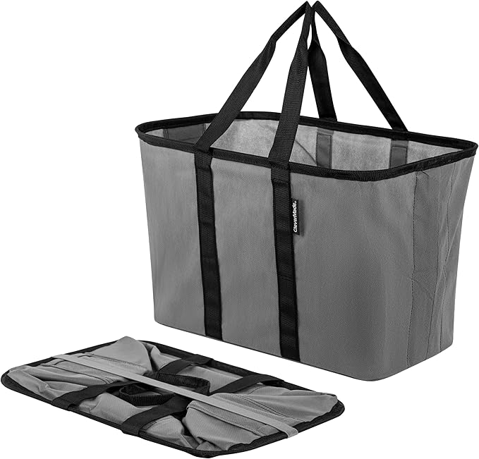 CleverMade EcoBasket Reusable Grocery Tote - Collapsible Storage Shopping Organizer - Heavy Duty Utility Bag Home
