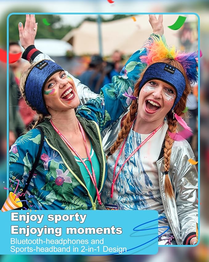 LC-dolida Sleep Headphones Wireless Bluetooth Headbands, Women Sports Earphones Sweat Head Bands, Over-Ear Headphones Headbands for Women's Hair Ultra-Thin Perfect for Side Sleepers Workout Yoga