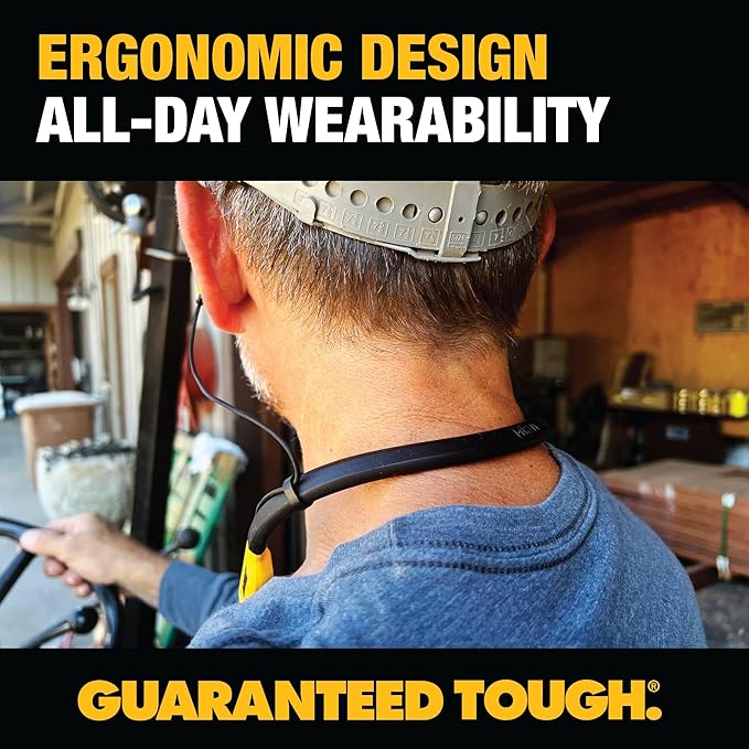 DEWALT Heavy Duty 2-in-1 Neckband Bluetooth Headphones w/Built-in Speakers, Jobsite Wearable Speaker & Around Neck Headphones, Wireless Bluetooth Headset, 60+ Hrs Hands-Free Music/Calls, Carry Pouch