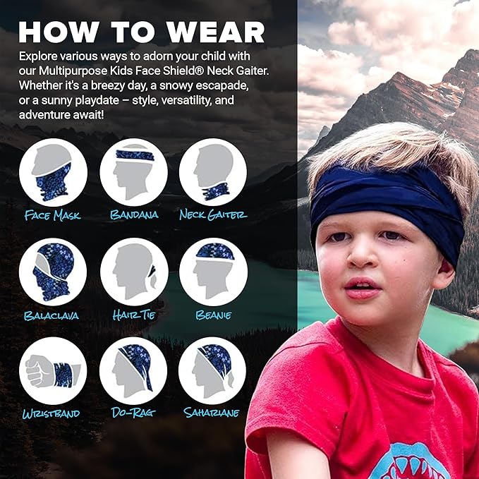 S A Company Kids' Face Shields UPF 30+, Breathable Multipurpose Neck Gaiters for Boys and Girls (Pack of 5)