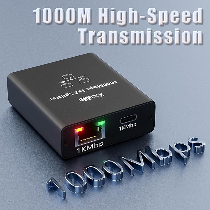 USB-C to 2x RJ45 Ethernet Splitter, Gigabit LAN Adapter, 1Gbps, for MacBook to Ethernet