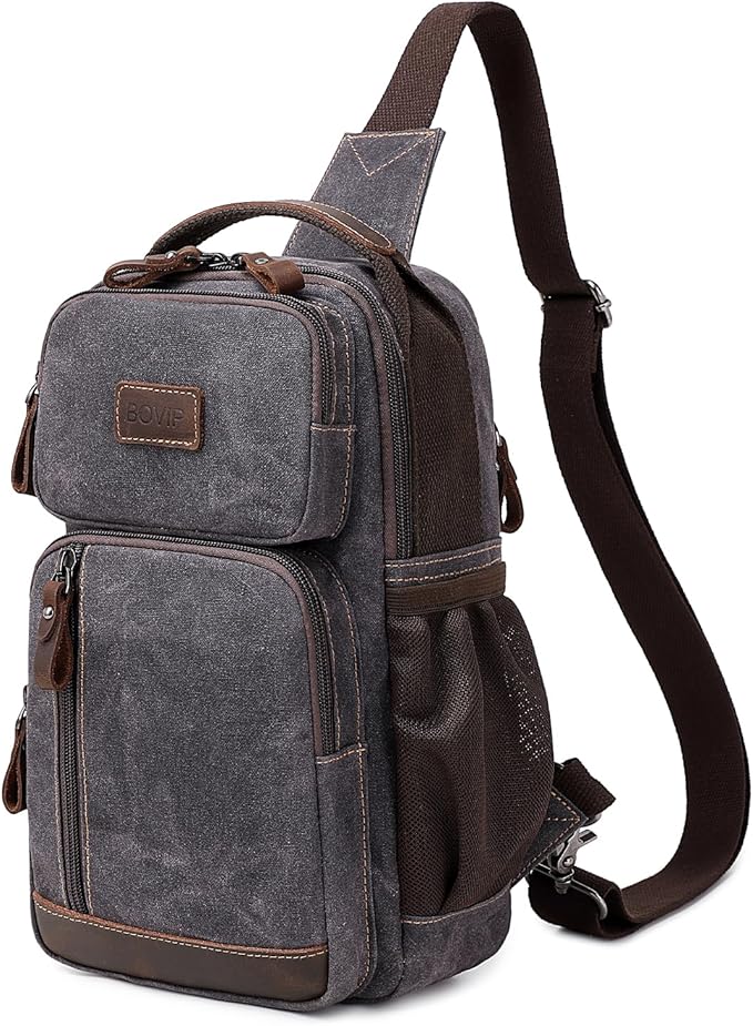 BOVIP Sling Bag for Men - Crossbody Chest Shoulder Bag Waterproof Waxed Canvas Sling Backpack Casual Daypack