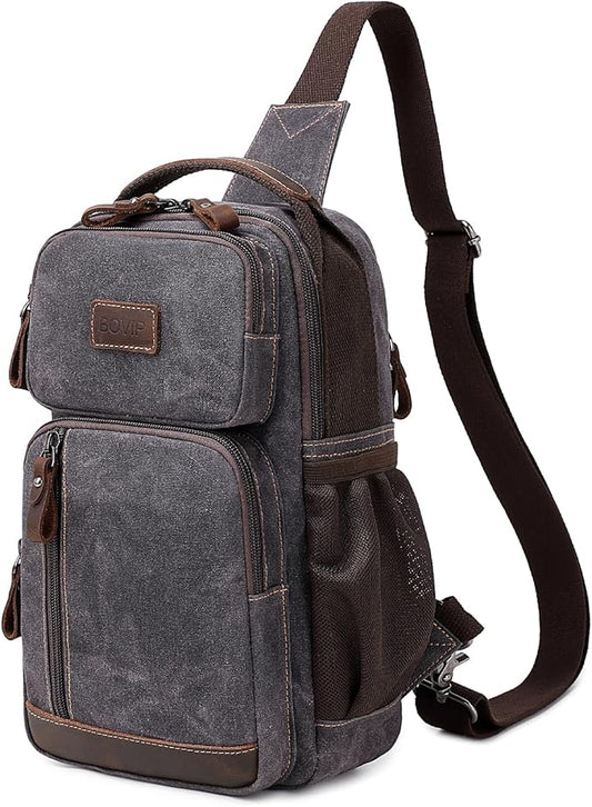 BOVIP Sling Bag for Men - Crossbody Chest Shoulder Bag Waterproof Waxed Canvas Sling Backpack Casual Daypack