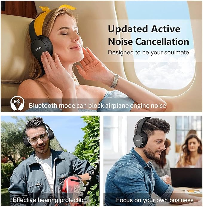 RUNOLIM Hybrid Active Noise Cancelling Headphones, Wireless Over Ear Bluetooth Headphones with Microphone, 70H Playtime, Foldable Headphone with HiFi Audio, Deep Bass for Home Travel Office