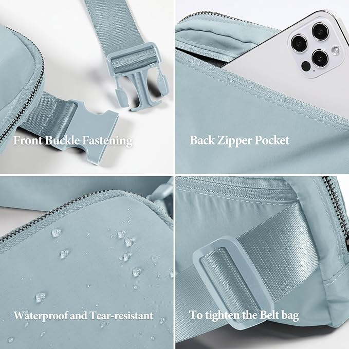 ODODOS Unisex Mini Belt Bag with Adjustable Strap Small Fanny Pack for Workout Running Traveling Hiking, Stone Blue