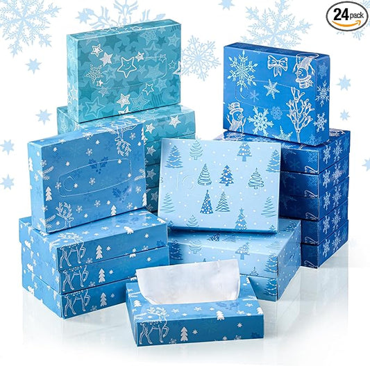 24 Packs Small Boxes of Tissues Flower Car Facial Tissue Boxes Disposable Tissue Packs Cube Facial Tissues 2 Ply 960 Sheets for Holiday Party Bathroom Office Floral Home Decor(Winter)