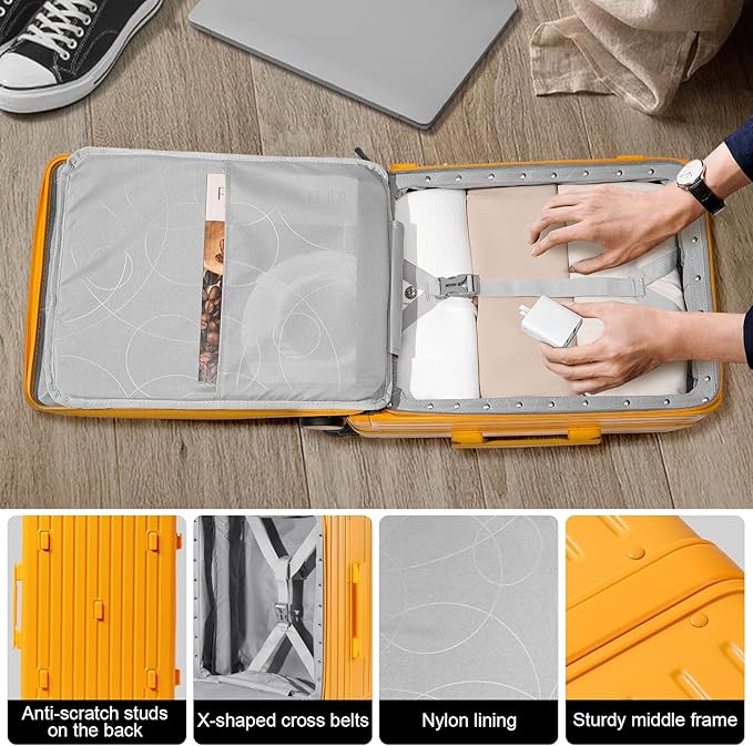 Joyway Hardshell Carry on Luggage with Front Pocket, Lightweight Hardside 20 Inch Suitcase with Spinner Wheels and TSA Lock (Orange, Carry on Luggage-20 Inch)