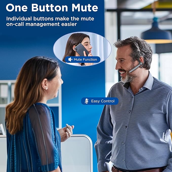 Bluetooth Headset V5.3, Wireless Bluetooth Earpiece with 600mAh Charging Case, 110H Playtime, Hands Free Headset for Cell Phone and Computer with Built-in Microphone for Work Trucker Office