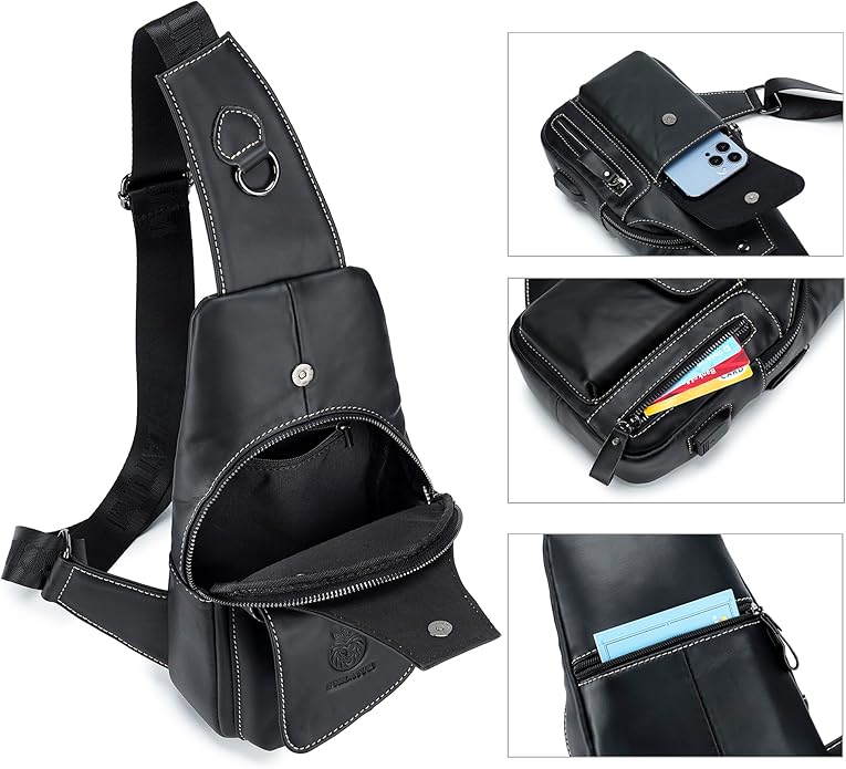 LUKZIJAES Genuine Leather Sling Bag for Men