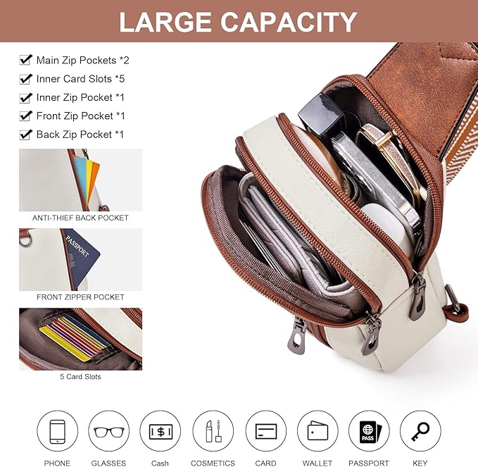 Womens Sling Bag Crossbody Bags for Women Vegan Leather Sling Backpack Daypack Fanny Pack Crossbody Purse Travel