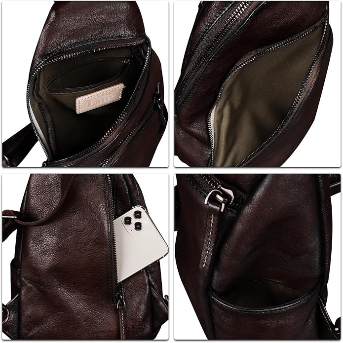 Genuine Leather Silng Bag for Men and Women Vintage Leather Sling Backpack Purse Shoulder Crossbody Bag Chest Bag