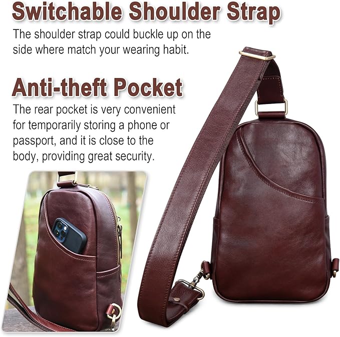 Genuine Leather Sling Bag for Men and Women Crossbody Shoulder Bag Sling Backpack Chest Purse Carry on Daypack