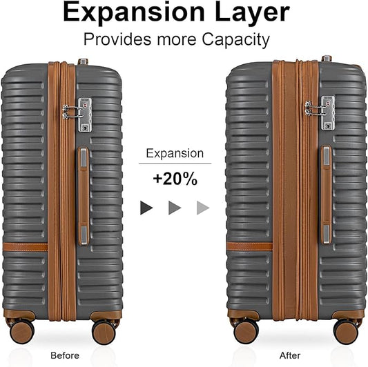 Joyway Carry On Luggage 20 Inch Expandable Suitcase with Spinner Wheel, 4 Piece Hard Shell Luggage Set with TSA Lock(Grey brown)