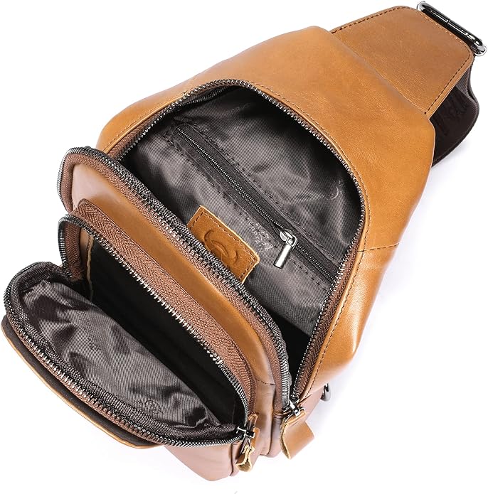 LUKZIJAES Genuine Leather Sling Bag for Men
