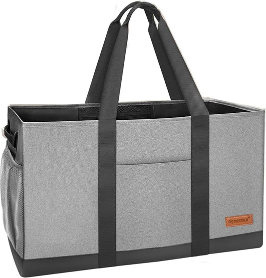 MHOMER Reusable Upright Grocery Bags Extra Waterproof Large Utility Tote Bag with Carrying Handles Foldable Shopping Bags Reinforced Bottom and Side Durable Oxford Fabric Grizzly