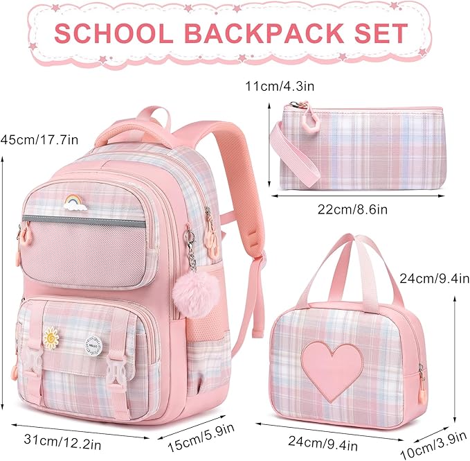 MOMUVO Girls Backpack with Lunch Box, Backpack and Lunch Box Set, Backpacks for Teen Girls Kindergarten Elementary Preschool Middle