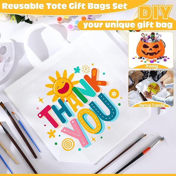 Windyun Reusable Grocery Bags Large Non Woven Shopping Bags with Handles Foldable Portable Tote Bulk, 16x6x12 Inch