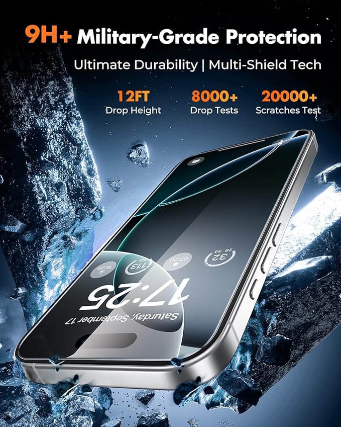 UNBREAKcable 2+2 Pack for iPhone 16 Pro Screen Protector & Lens Protector 【Military-Grade】【Easy Install】【Efficient Night Shot】9H+ Shatterproof Tempered Glass Film,Bubble-Free&Anti-Fingerprint ,Case Friendly-6.3 inch