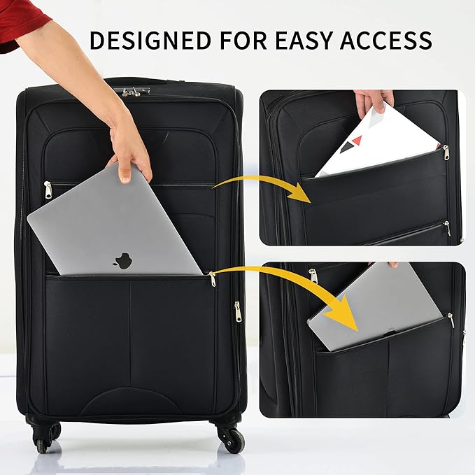 Merax Softside Luggage Set Softshell Lightweight 3 Piece Spinner Suitcase 22" 26" 30" Black