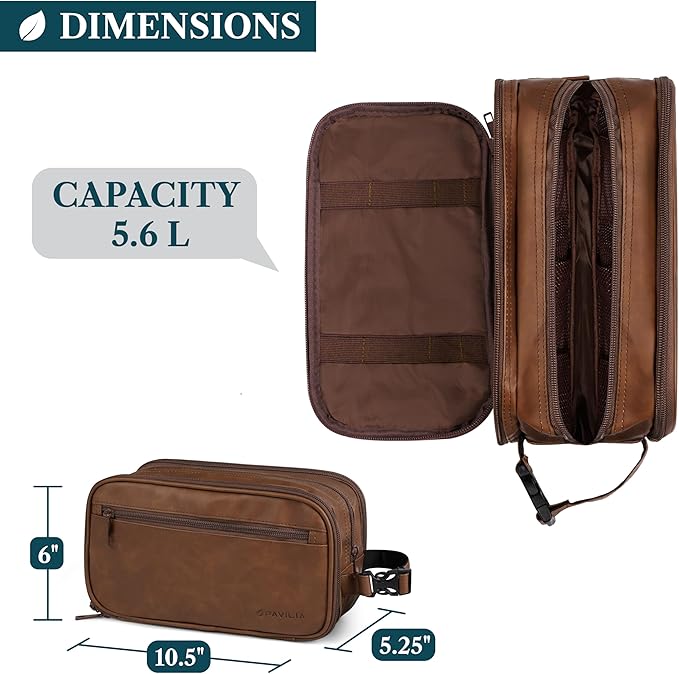 PAVILIA Toiletry Bag for Men, Travel Pouch Essentials Shaving Dopp Kit, Travel Bag Toiletries Organizer Case, Cosmetic Make Up Accessory, Water Resistant