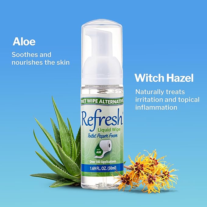 Refresh Liquid Wipe Free: Toilet Paper Foam Dispenser Refill for Sensitive Skin. Eco-Friendly Flushable Wet Wipe Alternative with Witch Hazel and Aloe. 8 oz Refill.…
