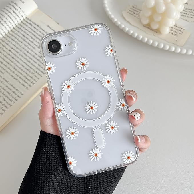 ZTOFERA for iPhone 16e Magnetic Case Compatible with Magsafe, Aesthetic Floral Pattern Design Cute for Girl Women,Anti-Drop Protective Hard Phone Cover for iPhone 16e-Daisy