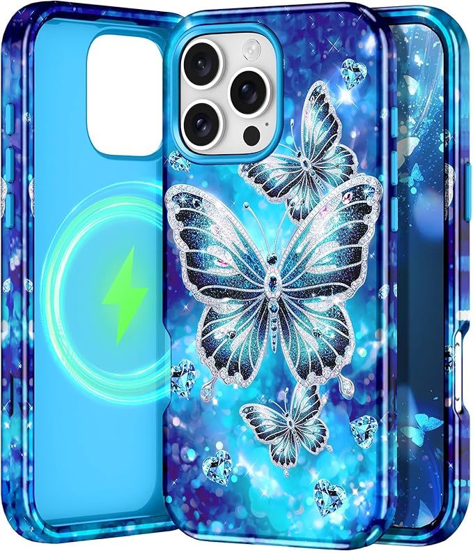 Btscase for iPhone 16 Pro Max Case [Compatible with Magsafe] [Military-Grade Drop Protection] Slim Anti-Scratch Smooth Touch TPU Bumper Shockproof Magnetic Phone Case for Women Girls Men, Cyan