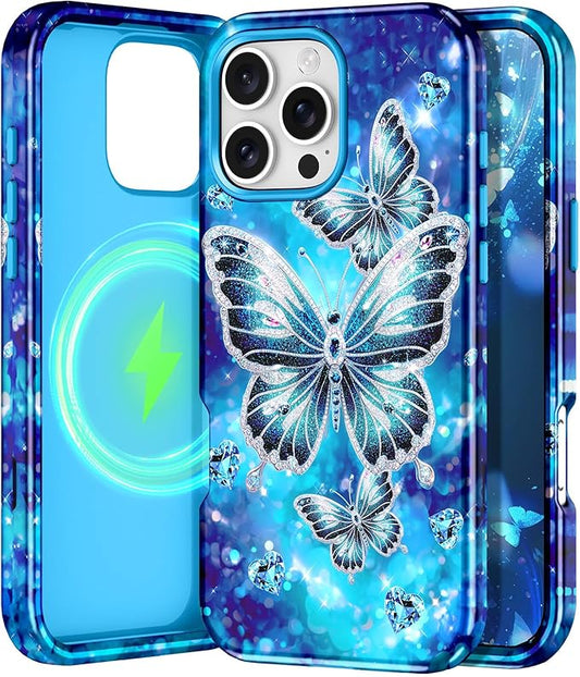 Btscase for iPhone 16 Pro Max Case [Compatible with Magsafe] [Military-Grade Drop Protection] Slim Anti-Scratch Smooth Touch TPU Bumper Shockproof Magnetic Phone Case for Women Girls Men, Cyan