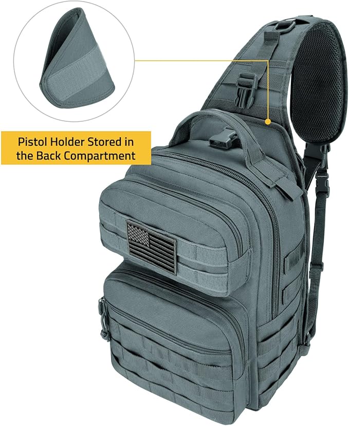 CVLIFE Tactical Sling Bag Backpack for Men Military Shoulder Sling Bag Molle Army Assault Detachable Tactical Bag with Bottle Holder Concealed Carry Daily Day Pack Work Bag for EDC Hiking, Grey