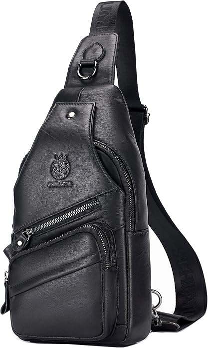 LUKZIJAES Genuine Leather Sling Bag for Men