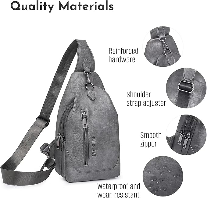 Small Sling Bag for Women - in Vegan Leather Versatile Fanny Pack, Crossbody Bags for Women with Adjustable Guitar Belt Suitable, Grey