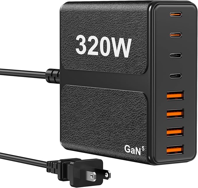 320W USB C Charger Block, 8-Port USB C Charging Station PD 65W PC Laptop Fast Charger Adapter for MacBookPro/Air,DELL,iPad,Portable Charging Station for iPhone,Samsung Galaxy