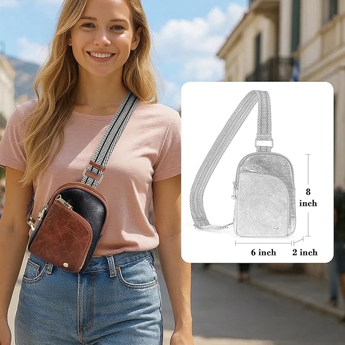 INICAT RFID Blocking Sling Bag Leather Crossbody Bags for Women Fanny Pack Cross Body for Woman Chest Bag for Travel 1.9L