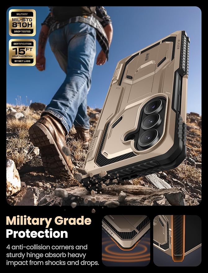 i-Blason Armorbox for Samsung Galaxy Z Fold 7 Case with Stand [Tempered Glass Screen Protector] [Hinge Protection] Full-Body Heavy Duty Rugged Shockproof Protective Case for Z Fold 7 (Desert)